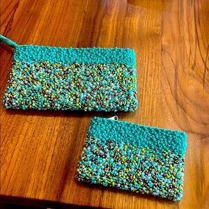 Beaded Turquoise Clutch and Change Purse Set